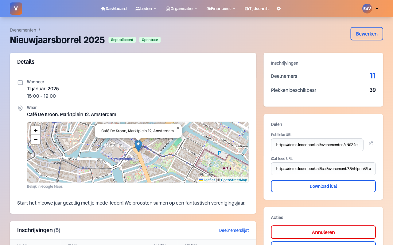 Ledenboek Evenement Detail